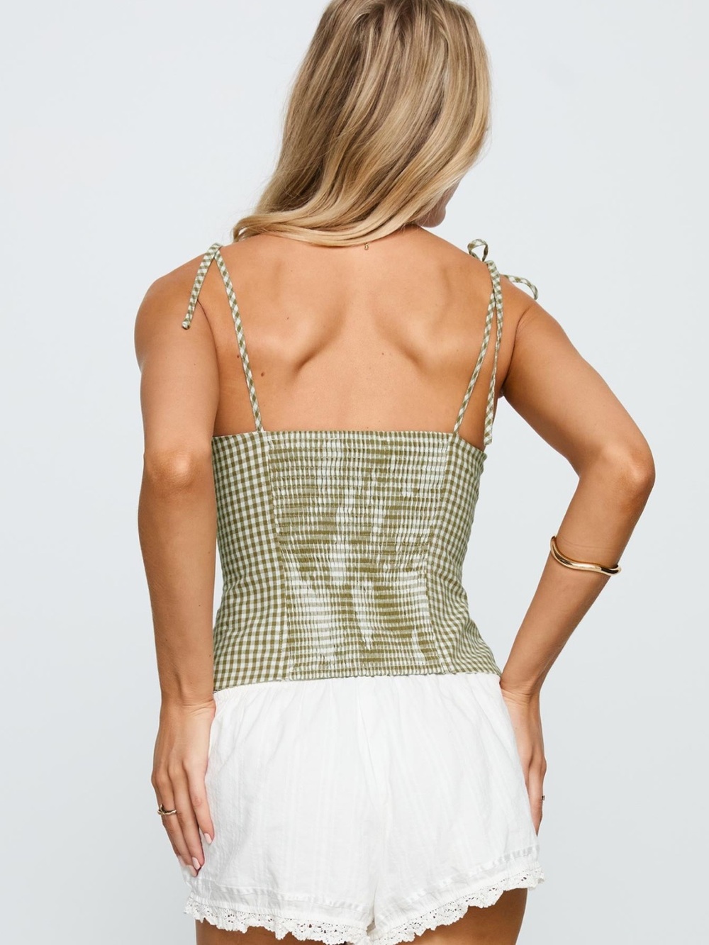 Princess Polly Green Gingham Lace-Trim Tie Strap Tank Top - Picture 2 of 4